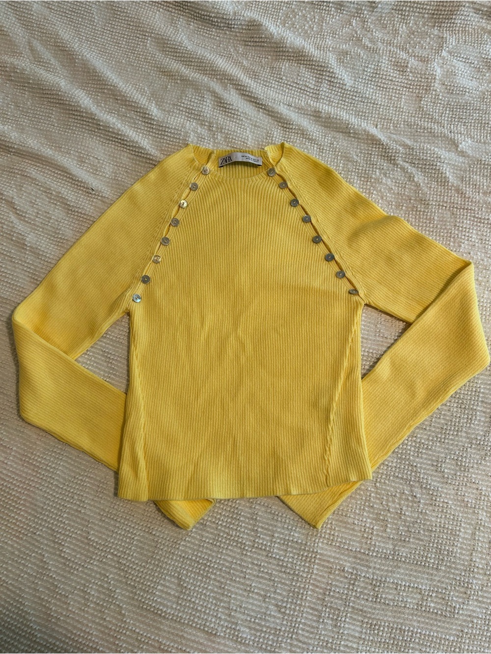 Zara Butter Yellow Knit Sweater with Button Accent